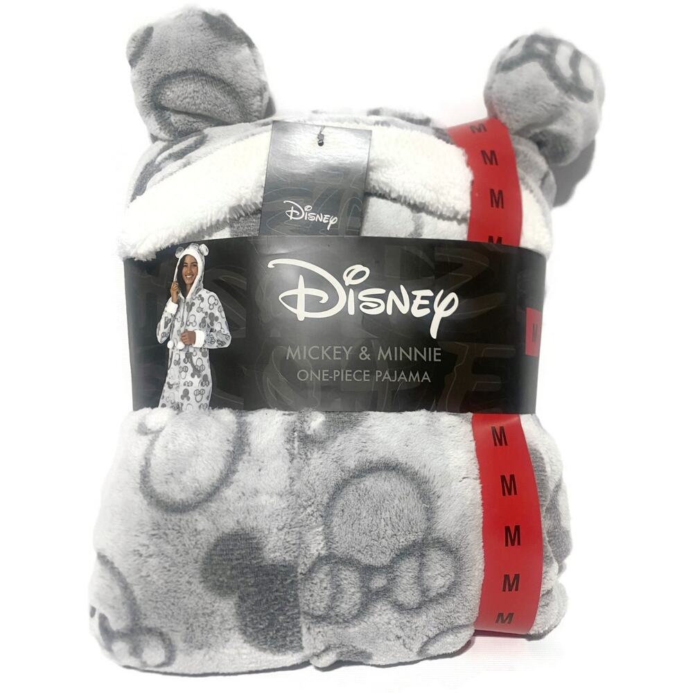Disney Mickey and Minnie One Piece Pajama Hooded Gray Size Medium NEW - Picture 5 of 9
